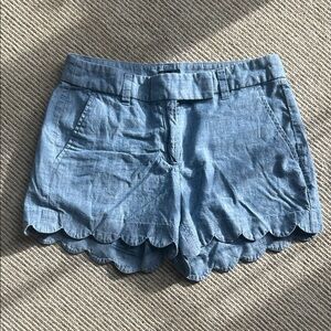 J. Crew Chambray Scallop Hem High-Waist Shorts - Blue